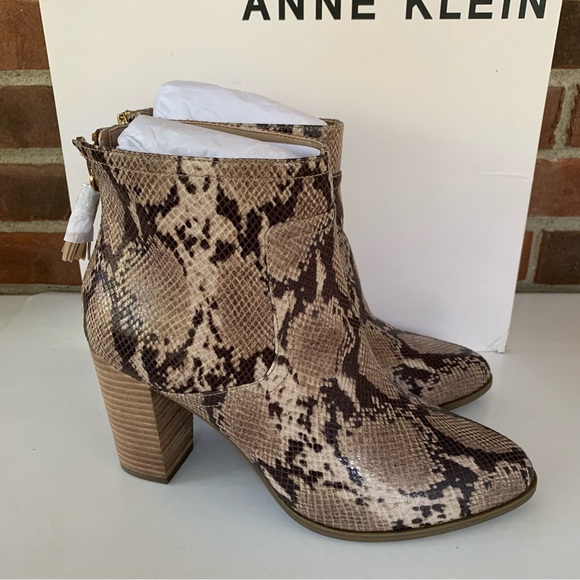 Anne Klein Shoes - Anne Klein Womens Niccie Snake Print Taupe Block Heel Ankle Booties US 10.5 M